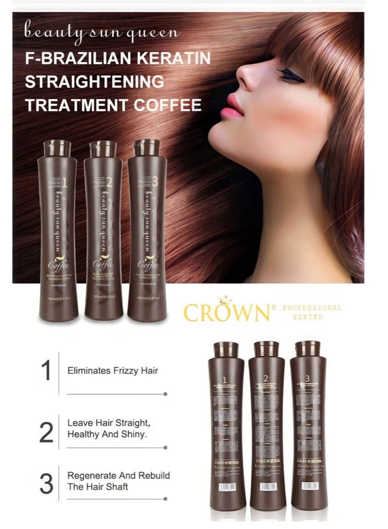 كيراتين كوين مجموعة كيراتين كوين كوفي (3 في 1) شامبو احترافي، علاج بالكيراتين، وقناع ترميم عميق 1000 مل - Image 3